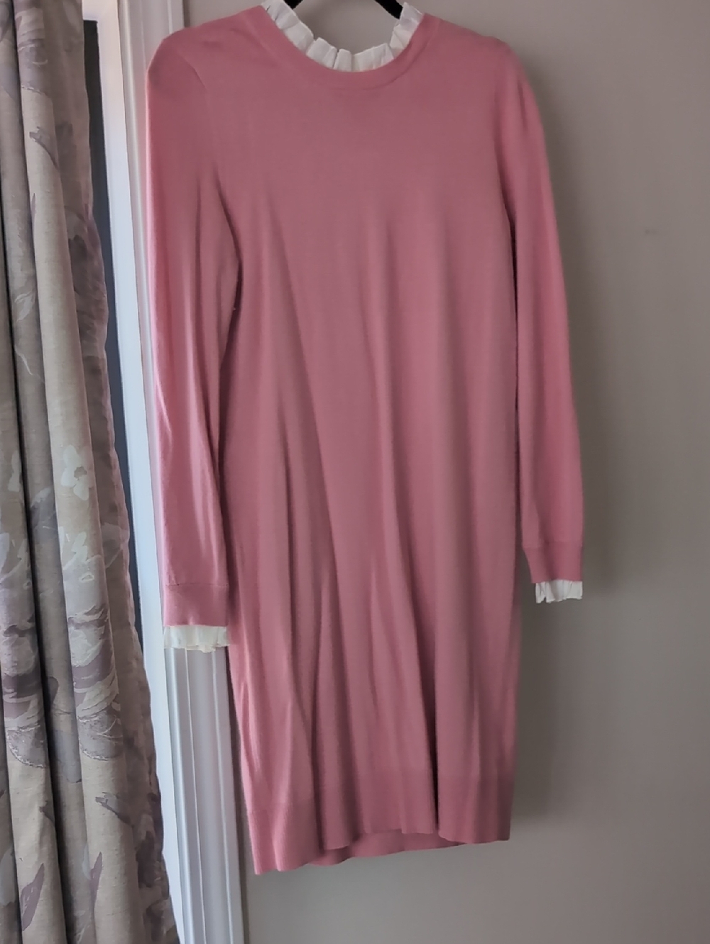 Boden Pink Long Sleeve Ruffle-Trim Knit Dress